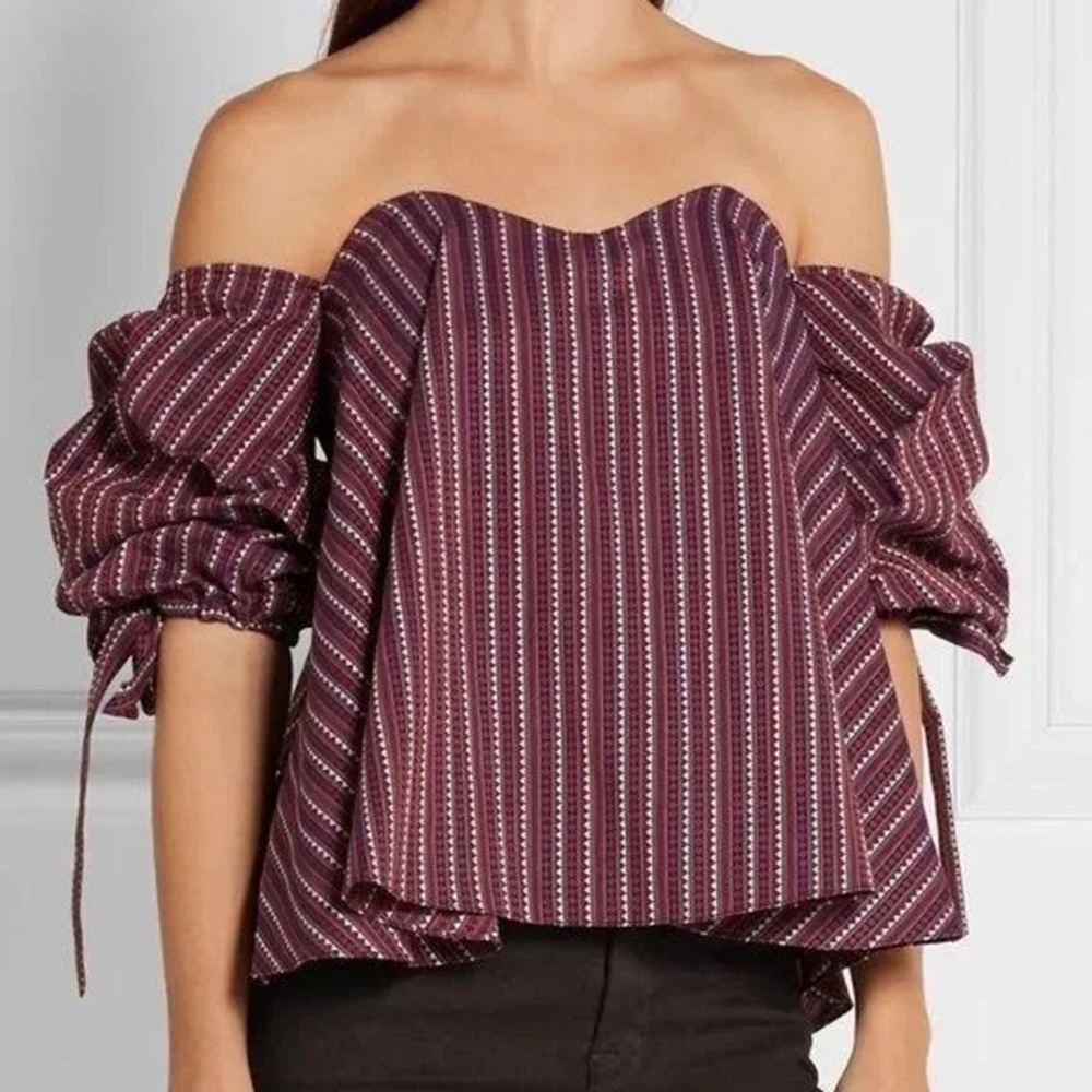 Caroline Constas - Gabriella Bustier Stripe-Print top - Purple
